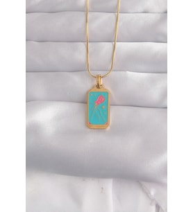 316L Çelik Gold Renk Mavi Mineli Tarot Kolye 5886 - HPSBYI5200-8743