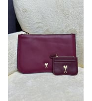 Kadın AA+ Kalite Clutch Çanta + Kartlık Set (Bordo)