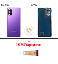 Samsung Galaxy S20 Plus Mor Renk Lensli Arka Kapak + B7000 Yapıştırıcı Arka Cam Batarya Kapağı Pil Kapağı Lazer Kesim Back Cover Galaxy S20 Plus Uyumlu