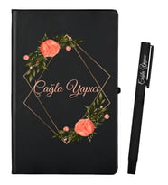 Kişiye Özel Doğum Günü Hediyesi Siyah Defter ve Siyah Roller Kalem Seti
