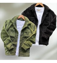 2 li Unisex Siyah ve Haki Peluş Polar Hırka Gömlek