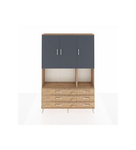 Arges Dolap 6 Raflı 6 Çekmeceli 3 Kapaklı 132x30x195 Çam-Antrasit/Çam
