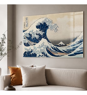 Hokusai The Great Wave off Kanagawa Kanagawa’nın Büyük Dalgası Temperli Cam Dekoratif Duvar Tablosu