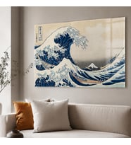 Hokusai The Great Wave off Kanagawa Kanagawa’nın Büyük Dalgası Temperli Cam Dekoratif Duvar Tablosu