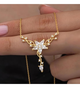Sarmaşık Lotus Çiçeği Altın Kaplama 925 Gümüş Kadın Kolye
