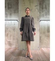 VİGOSS KADIN GÖMLEK YAKA VOLANLI KADİFE ELBİSE 16453-70086