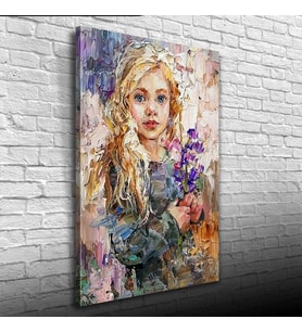 Çiçek Demeti Tutan Kadın Portresi Yağlıboya Kanvas Tablo 50 x 70