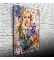 Çiçek Demeti Tutan Kadın Portresi Yağlıboya Kanvas Tablo 50 x 70