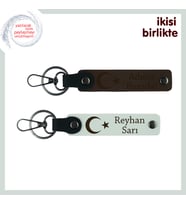 Yılbaşı İçin Özgün Vatan Temalı Hediye – Ay Yıldızlı İsimli Anahtarlık Seti, Koyu Kahve-Beyaz