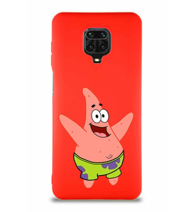 Xiaomi Redmi Note 9 Pro Soft Premier Kapak Patrick Yıldız Tasarımlı Silikon Kılıf - Kırmızı (Şeffaf)