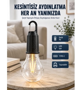 3 Farklı Mod Led'li Şarjlı Asma Kancalı Kamp Lambası Taşınabilir Ampul