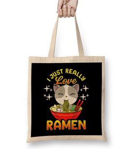 Cute & Funny I Just Really Love Ramen Anime Cat Bez Çanta Uzun Saplı