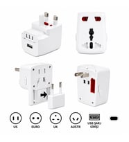 Universal Dünya Priz Dönüştürücü Seyahat Adaptörü USB Şarj Girişli 150+ Ülke Uyumlu Çok Fonksiyonlu Adaptör