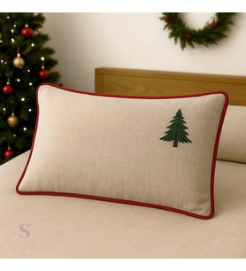 ÇAM AĞACI NAKIŞLI FIRFIRLI BULDAN KETENİ YASTIK KILIFI (50X70) 1 Adet (Bej)