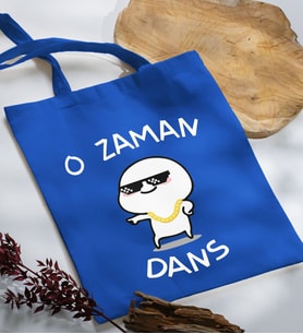 BK Gift O Zaman Dans Tasarımlı Mavi Kumaş Bez Çanta, Baskılı Omuz Çantası, Alışveriş Çantası, Arkadaşa Hediye-1