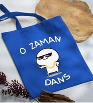 BK Gift O Zaman Dans Tasarımlı Mavi Kumaş Bez Çanta, Baskılı Omuz Çantası, Alışveriş Çantası, Arkadaşa Hediye-1