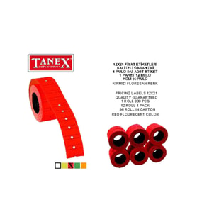Tanex Fiyat Etiketi Çizgili 12x21 Fosforlu Kırmızı (6 Lı Paket)