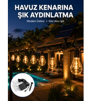 Güneş Enerjili Dış Mekan LED Ampul Işık Zinciri Bahçe ve Teras Dekorasyonu
