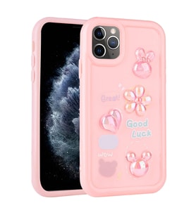 iPhone 11 Pro Max Kılıf Kabartma Figürlü Parlak Toys Silikon Kılıf (Pembe)