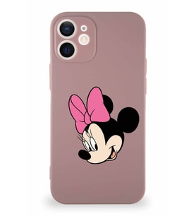 Apple iPhone 12 Mini Soft Premier Kapak Minnie Mouse-B Tasarımlı Silikon Kılıf - Pudra (Şeffaf)