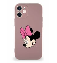 Apple iPhone 12 Mini Soft Premier Kapak Minnie Mouse-B Tasarımlı Silikon Kılıf - Pudra (Şeffaf)