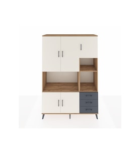 Hyperion Dolap 9 Raflı 3 Çekmeceli 5 Kapaklı 132x44x195 Çam-Aytaşı/Antrasit