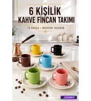 6 Kişilik Seramik Kahve Fincan Takımı Yuvarlak Sunum Tabaklı Porselen Türk Kahvesi Fincan Seti