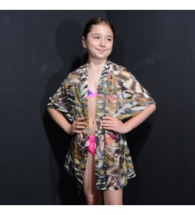 PAREDORA Sarı Kahve kamuflaj Desenli Çocuk Kimono Pareo