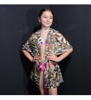 PAREDORA Sarı Kahve kamuflaj Desenli Çocuk Kimono Pareo