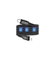 Mıknatıslı iPhone Lightning Şarj Kablosu 30W LED Işıklı USB-C Lightning Kablo (Siyah)