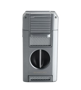 Quantoro Çift Torch Pürmüz V-Cut/Delicili/İğneli Gümüş Metal Puro Çakmağı - TRZ1097