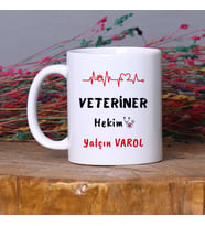 Veterinere Hediye Kişiye Özel Veteriner Hekim Tasarımlı İsimli Kupa Bardak