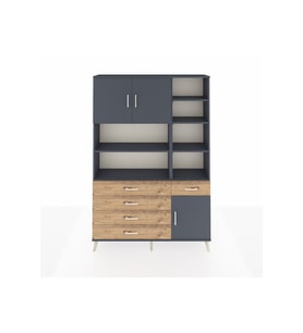 Arges Dolap 9 Raflı 5 Çekmeceli 3 Kapaklı 132x30x195 Antrasit-Antrasit/Çam