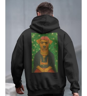 Frida Köpek Tasarımlı Siyah Unisex Kapüşonlu Sweatshirt – Sanatsal & Retro Hoodie