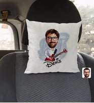BK Gift Kişiye Özel İsimli Erkek Gitarist Karikatürlü Kare Araç Koltuk Yastığı-2