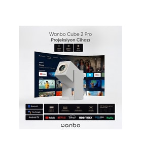 Yüksek Parlaklık Cube 2 Pro Projeksiyon Cihazı Beyaz