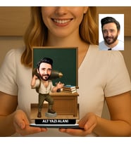 Kişiye Özel Öğretmen Karikatürlü 18 cm MDF Masaüstü Biblo - Öğretmen Hediyesi Öğretmene Özel Hediye