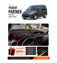 PEUGEOT PARTNER KAPAKLI (2010-2014) Uyumlu Torpido Örtüsü Torpido Kılıfı - Siyah Kırmızı