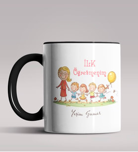 Kişiye Özel İlk Öğretmenim Tasarımlı Siyah Renk Kupa Bardak 3 (Siyah)