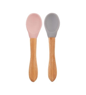 Oioi Bambu Saplı Silikon Mama Kaşığı 2li Pinky Pink / Powder Grey