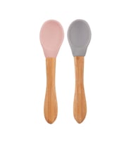 OiOi Bambu Saplı Silikon Mama Kaşığı 2li Pinky Pink / Powder Grey