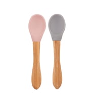 Oioi Bambu Saplı Silikon Mama Kaşığı 2li Pinky Pink / Powder Grey