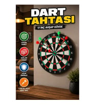 17 İnç Ahşap Dart Tahtası Seti – Duvara Monte 4 Metal Uçlu Dart Oklu