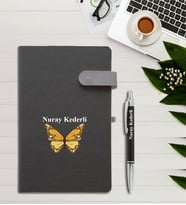 Kişiye Özel Kelebek Desen İsme Özel Defter ve Kalem