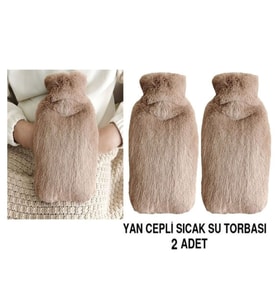SICAK SU TORBASI 2 ADET,YAN CEPLİ BEJ PELUŞ TERMOFOR 27x17x2cm  750ml