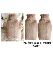SICAK SU TORBASI 2 ADET,YAN CEPLİ BEJ PELUŞ TERMOFOR 27x17x2cm  750ml