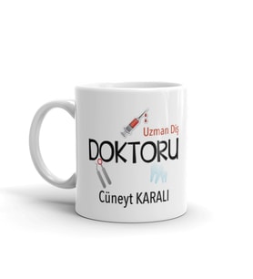 Uzman Diş Doktoru Kişiye Özel İsim ve Fotoğraflı Beyaz Kupa