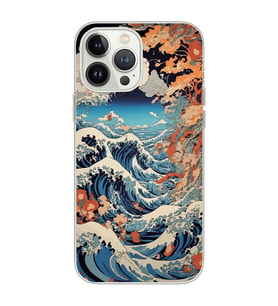 Iphone 15 Pro Uyumlu Kanagawa Dalga Desenli Şeffaf Telefon Kılıfı