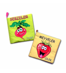 2 Kitap Tox Meyveler ve Sebzeler Kumaş Sessiz Kitap T113 T049 - Bez Kitap , Eğitici Oyuncak , Yumuşak ve Hışırtılı