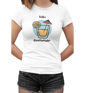 Hello Summer I Beyaz Kadın Tshirt